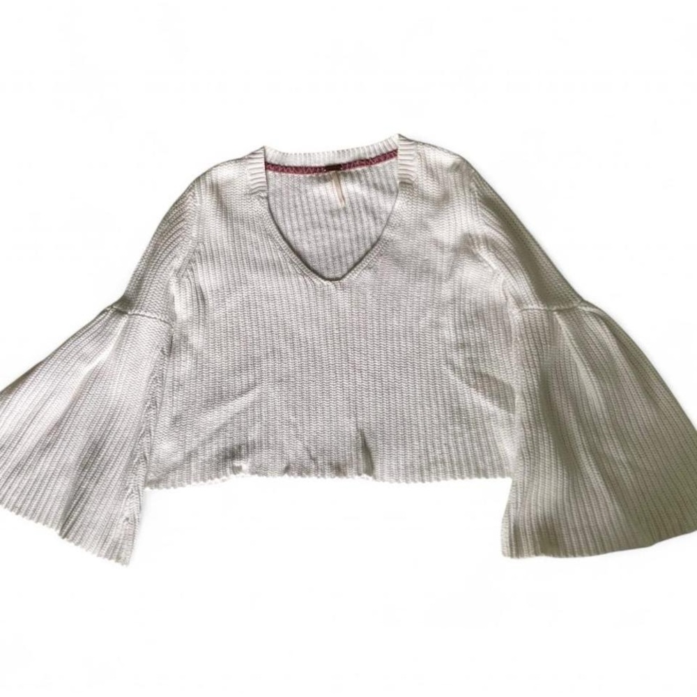 Free People White V-Neck Bell Sleeve Knit Sweater - Picture 5 of 6